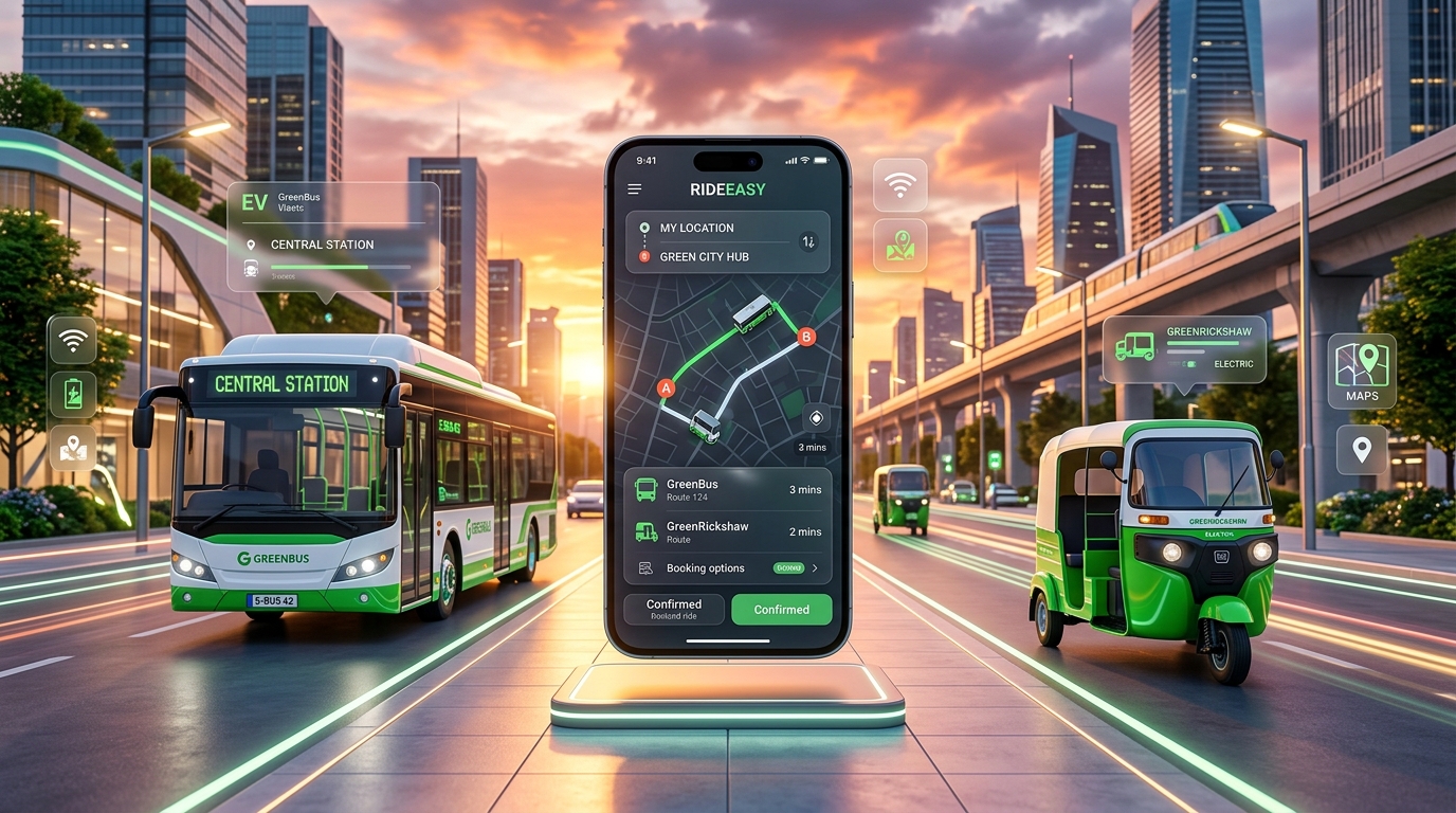 Chhava Ride Electric Bus and Auto Mockup